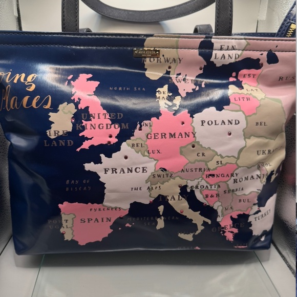 Kate Spade Rare Going Places Map Francis Tote Bag Great Price Pre-Owned - Picture 1 of 3